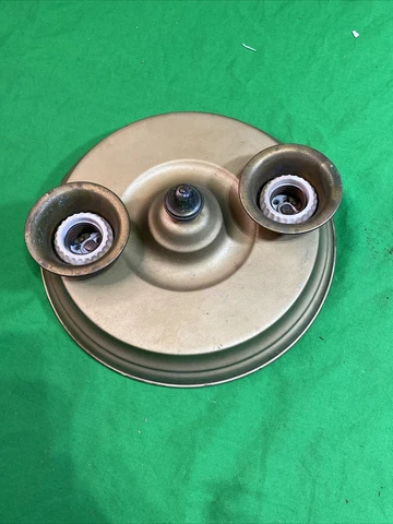 Vintage Art Deco Brass Ceiling Flush Mount Fixture Pan Light  2 Lights Cover