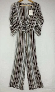 Faithfull Womens Jumpsuit Sz 6 The Beach Edit Franklin Stripes Tilos Tie Pockets - Picture 1 of 15