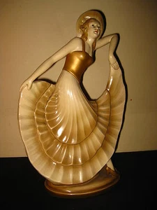 ANTIQUE SUPERB ART DECO POTTERY PORCELAIN WOMEN DANCER FIGURE FIGURINE VERY RARE - Picture 1 of 8