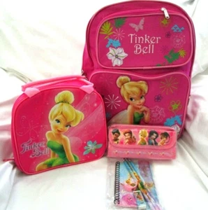 SAC À DOS ROSE TINKERBELL 16 POUCES, SAC À LUNCH DÔME, ÉTUI CRAYON & 7 PIÈCES STATIONNAIRE - NEUF ! - Photo 1/1