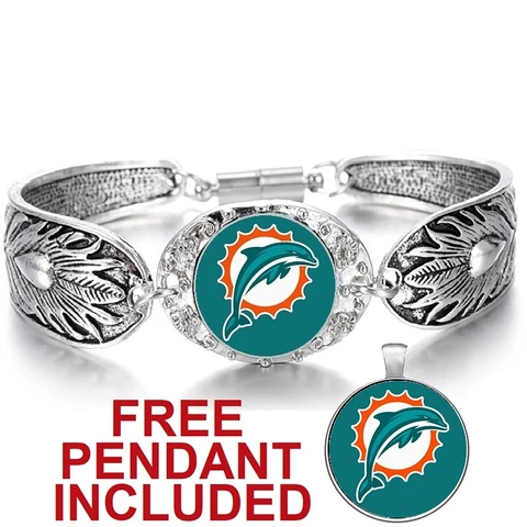 New Style Miami Dolphins Women's Tibetian Silver Bracelet Football Gift D3 Cover