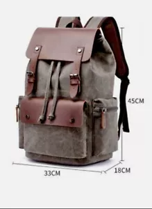 Mochila vintage de lona con cordón de cuero vegano - Imagen 1 de 13