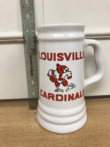 Vintage UNIVERSITY OF LOUISVILLE CARDINALS Ceramic Beer Stein Mug FREE SHIPPING Cover