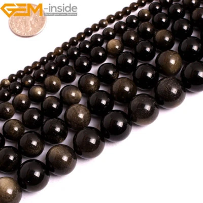 Natural Golden Obsidian Gemstone Round Loose Beads For Jewellery Making 15" GK - Image 1 of 4