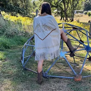 Pferd Western Cape Poncho 70er Jahre Gomez Damen Gr. M L Wildleder handbemalt mexikanisch - Bild 1 von 13