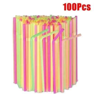 100 Bendy Colourful Reusable Straws Birthday Restaurant Summer Party Drink