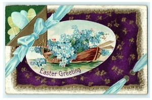 um 1916 Ostergrüße Blumenboot alte Postkarte geprägt  - Bild 1 von 2