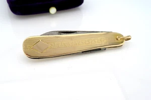 Antique Art Deco era Solid 10K Yellow Gold Pocket Watch Chain Fob Knife - Picture 1 of 12