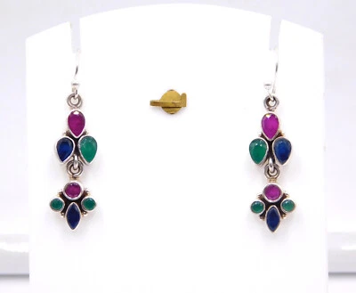 5.90 Gm Lab-Created multi Cut Gemstone 925 Sterling Silver Earring Size 1.65" - Image 1 of 4
