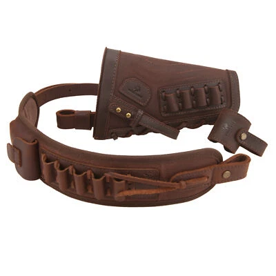 WAYNE'S DOG No Drill Leather Rifle Cheek Rest, Ammo Strap with Sling Loop for .308.22MAG.357