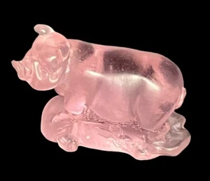 HTF DAUM FRANCE PINK FROSTED GLASS PIG  SIGNED - Picture 1 of 6