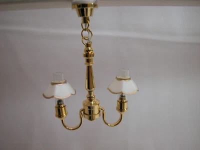 Heidi Ott #YL6005 Dollhouse Miniature 1:12 Scale Light 2 Arm Brass Chandelier  - Image 1 of 4