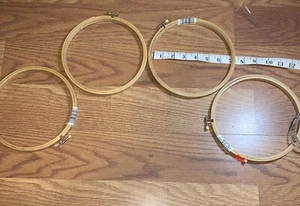 SET OF 4 VINTAGE 7” WOODEN EMBROIDERY HOOPS! New - Picture 1 of 2