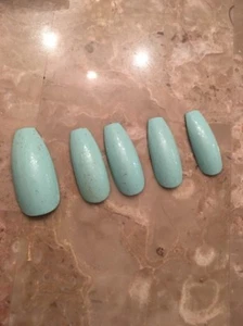 Set Of Painted Baby mint candy apple Glitter Ballerina Coffin False Nails - Picture 1 of 2