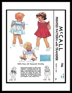 McCall # 786 Girls Honeycomb Smocked Dress Frock Pattern Toddler 1 / 2 / 6Mth - Picture 1 of 7