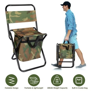 Foldable Stool Backpack Portable for Camping Hunting Fishing Chair With Backrest - Picture 1 of 15