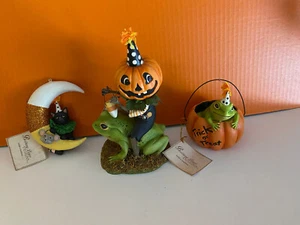 Bethany Lowe Halloween New 3 Moon & Cat Pumpkin & Frog Tricky Riding Frog - Picture 1 of 13