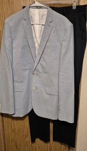 EXPRESS Men's Photographer Blue Striped Slim Fitted Suit Jacket 40 Pants 32x34 - Picture 1 of 10