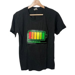 Black Tee Shirt Touch Activated Light Up Rave Shirts Glow in The Dark Youth M - Picture 1 of 6