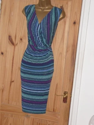 Phase Eight striped stretch jersey wiggle wrap party / holiday day dress 14 12 - Image 1 of 4