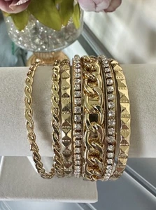 Charlotte Russe Bracelets Set of 7 Gold Tone Bangle, Rhinestones, Chain NWT - Picture 1 of 7