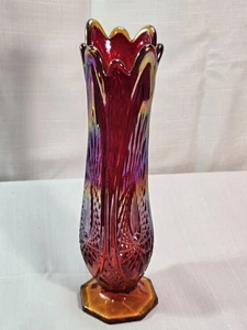 Jarrón oscilante de vidrio vintage Indiana Heirloom carnaval pedestal iridiscente 11" BRILLA - Imagen 1 de 16