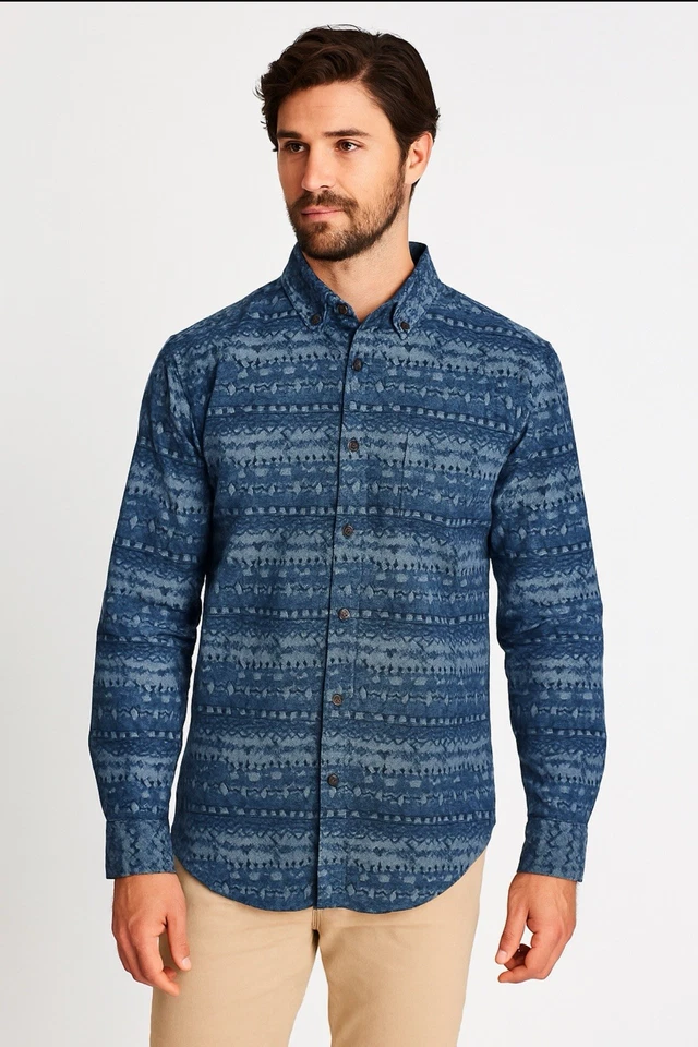 Vintage 90s LL Bean Aztec Navajo Western Button Up Flannel Shirt Size Mens S USA - Image 1 of 4