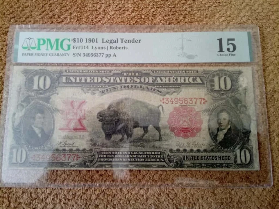 1901 $10 TEN DOLLAR LARGE-SIZE NOTE (NICKNAME BISON NOTE), F++, PMG 15,RED SEA L - Image 1 of 4