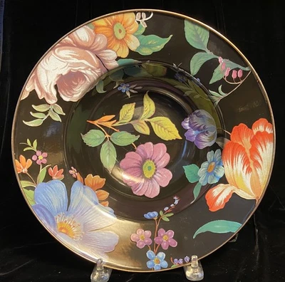 McKenzie Child Enamel Floral Serving Bowl in Black Colorway - Image 1 of 4