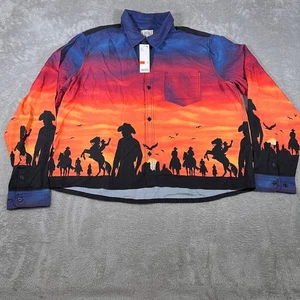BDG Urban Outfitters Drapey Shirt Men Large AOP Cowboy Button Up Long Sleeve NWT - Picture 1 of 9