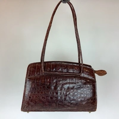 Cartera de cocodrilo marrón vintage años 50 Foto 1 de 4