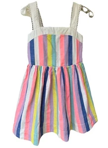 Mini Boden SUN DRESS Girls 5-6 Rainbow Stripes Sleeveless Boho Beach Summer - Picture 1 of 9