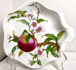 Mottahedeh Vista Alegre Portugal Porcelain Shell Shaped Bowl Peach & Blossoms - Picture 1 of 8