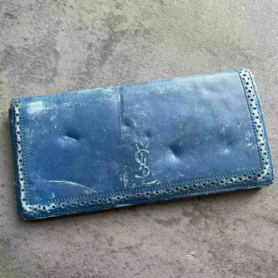 Yves Saint Laurent YSL Blue Leather Wallet Vintage Long Bifold Made in France - Image 1 of 4