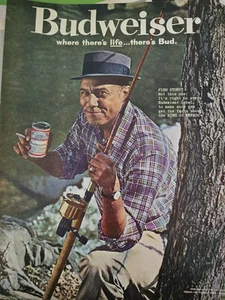 1962 Budweiser beer fisherman fishing pole fish story vintage Ad  - Picture 1 of 1