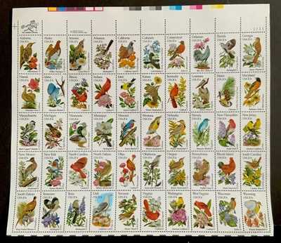 USPS 1981 “State Bird/Flower Postage Stamps” Full Sheet Of 50- 20 Cents Mint/MNH - Image 1 of 4