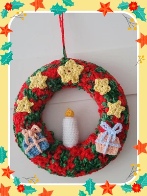 Kranz Gehäkelt Weihnachten Kerze 18cm Handarbeit  Türkranz Deko Häkelarbeit Ster - Bild 1 von 4