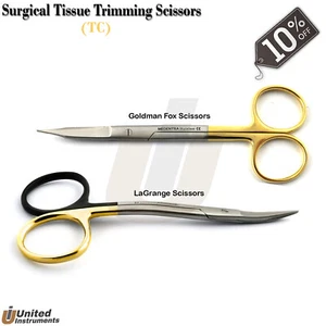 New Lagrange Scissors Double Curved with Goldman Fox Micro Tissue Gum Shears TC - Picture 1 of 3