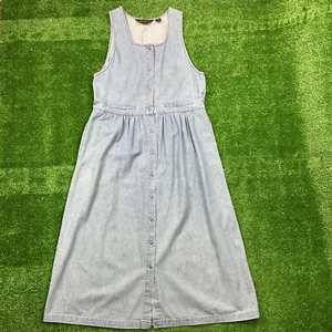 Vintage Eddie Bauer USA Blue Jean Denim  Sleeveless Button Front Long Dress A664 - Picture 1 of 12