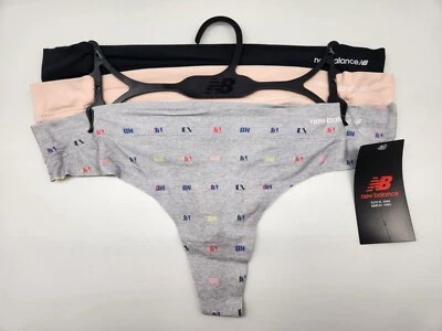 NEW BALANCE 3 Pack Women's M or L Bonded Finishes Logo Thong Black Gray Beige - Image 1 of 4