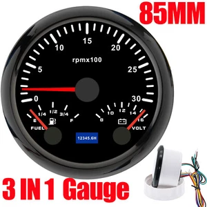 85MM 3 IN 1 Gauge Tachometer 3000RPM with Fuel Level Voltmeter for Boat Car ATV - Picture 1 of 16