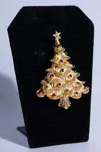 Vintage Jerry's Christmas Tree Pin Brooch Rhinestone Star Enamel Ornaments - Picture 1 of 4