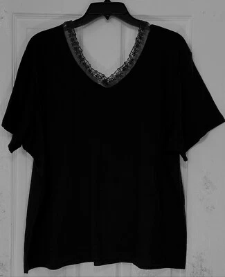 Nuevo San Michelle Bay Mujer Talla 2X Doble Cuello en V con Ribete de Encaje Camiseta Top Negro Foto 1 de 3