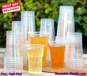 Plastic Pint Half pint Glasses Reusable  For Home Pubs Restaurants Catering - Picture 1 of 14