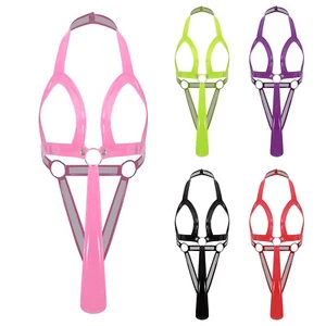 Body donna sexy lingerie pelle reggicalze lucido senza coppa perizoma orsacchiotto body - Foto 1 di 41