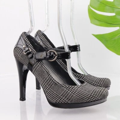 Женские туфли-лодочки Stuart Weitzman модель Mary Jane размер 8,5 цвет серый Houndstooth в клетку на каблуке ретро - Изображение 1 из 4