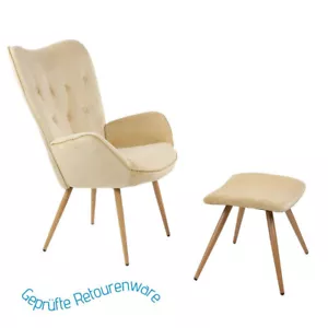Ohrensessel beige mit Hocker Retourenware Relax Polstersessel Stillsessel YORK - Bild 1 von 7