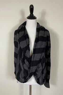 C&C California Sweater S Gray Striped Cashmere Wrap Around Neck Long Sleeve - Image 1 of 4