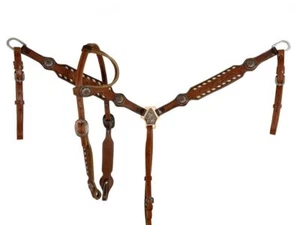 Showman Tooled Headstall & Brustkragen Set mit Stichstichstichborte - Bild 1 von 1