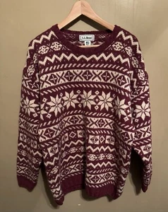 Vtg LL Bean Sweater Men’s 100% New Zealand Wool Size L Maroon Made In Scotland - Picture 1 of 6